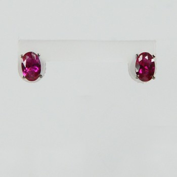 Sterling Silver Oval Genuine Ruby Stud Earrings